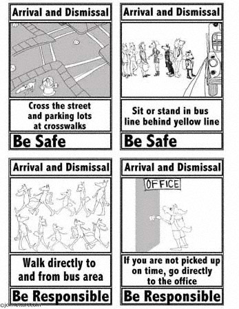 PBIS trading cards, cartoon colts arriving and leaving school safely