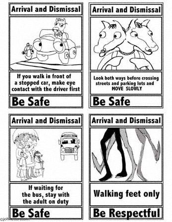 Multiple drawings of colts arriving the PBIS way to schoole