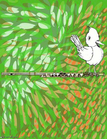 A funny tiny Bird plays the Flute in Peter and the Wolf