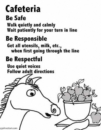 A colt with a bowl of apples in the PBIS cafeteria