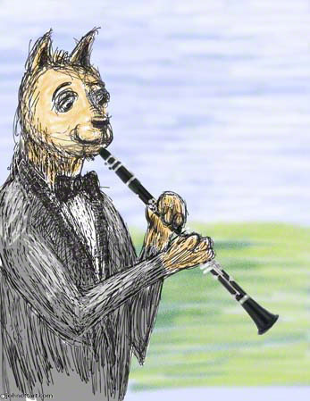 A Cat in a fine suit plays the Clarinet in Peter and the Wolf