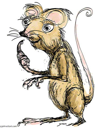 Colored sketch of happy looking mouse wondering about something