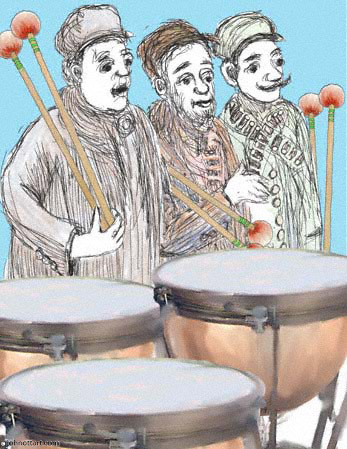 Hunters trade hunting rifles for Timpani drum sticks in Peter and the Wolf
