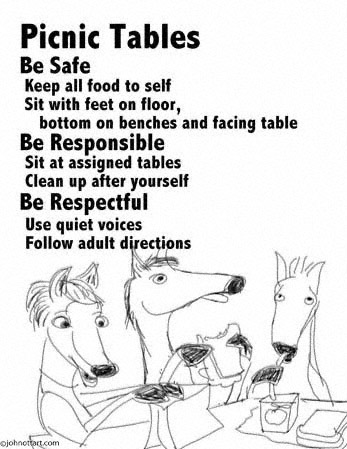 Even Picnic tables have PBIS school rules in this picture