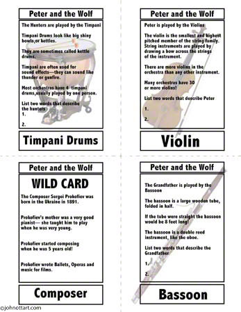 Peter and the Wolf trading cards, Timpani, violin, bassoon and composer fun facts